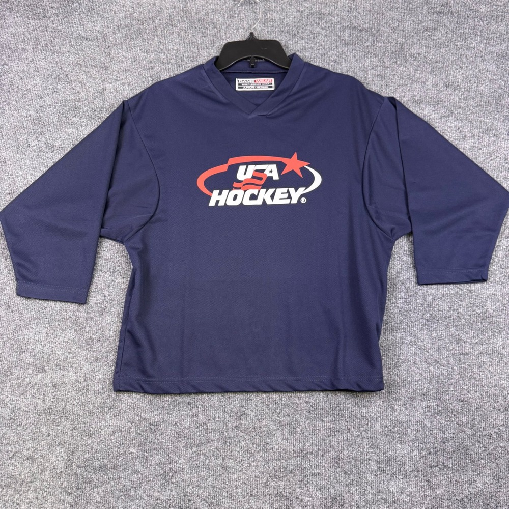 Game Wear USA Hockey Navy Blue Training Shirt Junior Medium Long Sleeve Mesh